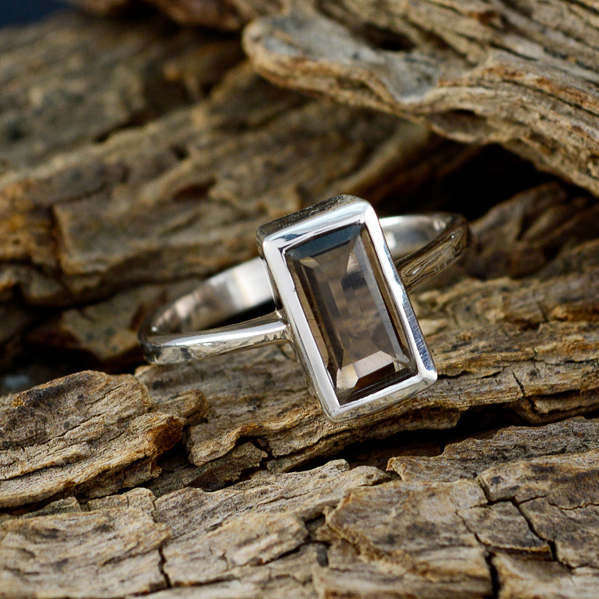 smoky quartz Solitaire French 92.5 Silver Brown Gemstone Featherlight Fairytale Ring Jewellery