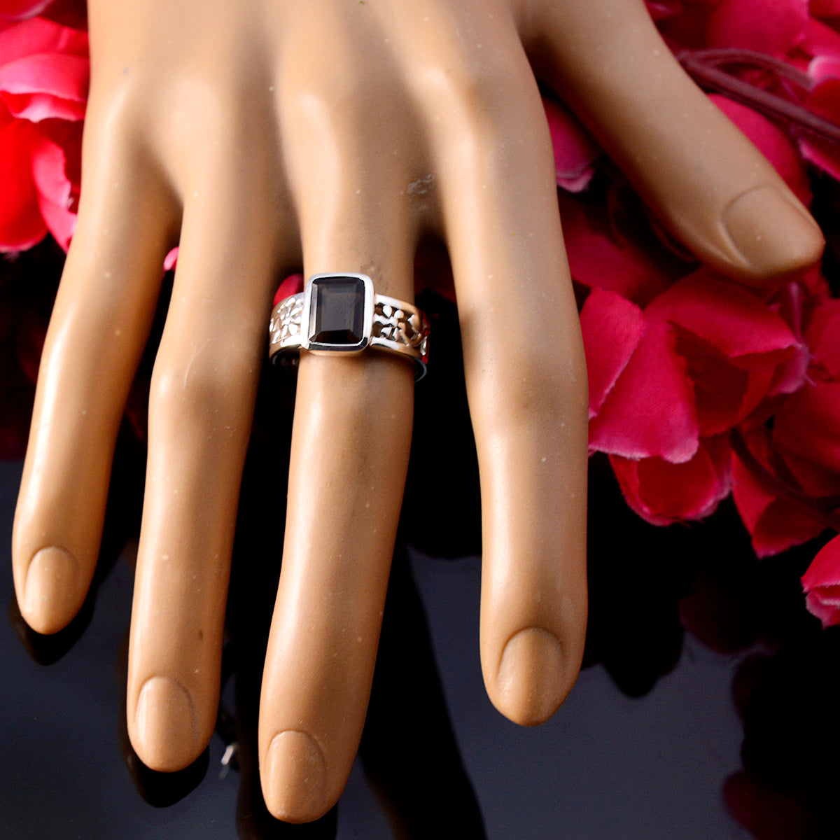 smoky quartz Solitaire Moroccan Sterling Silver Brown Gems Mid weight Art Deco Band Jewellery