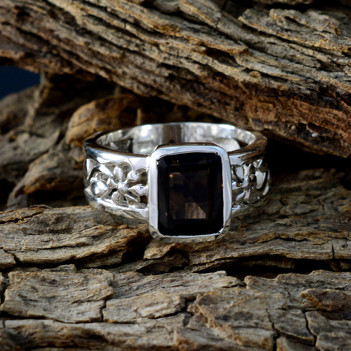 smoky quartz Solitaire Moroccan Sterling Silver Brown Gems Mid weight Art Deco Band Jewellery