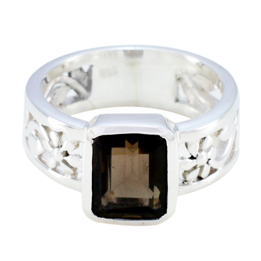 smoky quartz Solitaire Moroccan Sterling Silver Brown Gems Mid weight Art Deco Band Jewellery