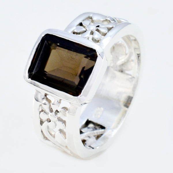 smoky quartz Solitaire Moroccan Sterling Silver Brown Gems Mid weight Art Deco Band Jewellery
