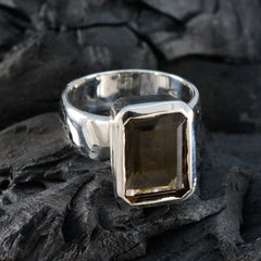 Smoky Quartz Solitaire Italian Silver Brown Gemstones Edgy Abstract Ring Jewellery