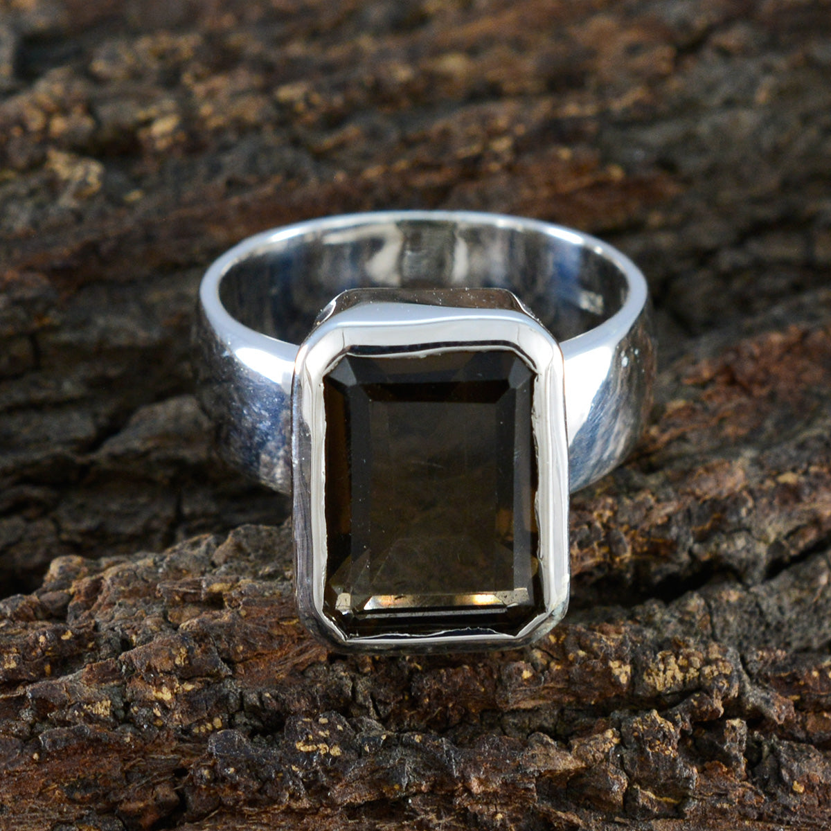 Smoky Quartz Solitaire Italian Silver Brown Gemstones Edgy Abstract Ring Jewellery