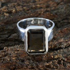 Smoky Quartz Solitaire Italian Silver Brown Gemstones Edgy Abstract Ring Jewellery