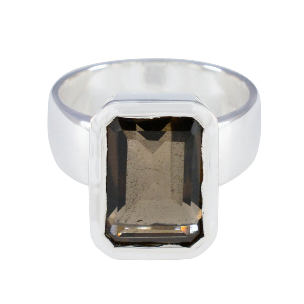 Smoky Quartz Solitaire Italian Silver Brown Gemstones Edgy Abstract Ring Jewellery