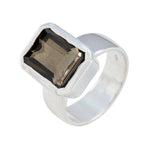 Smoky Quartz Solitaire Italian Silver Brown Gemstones Edgy Abstract Ring Jewellery