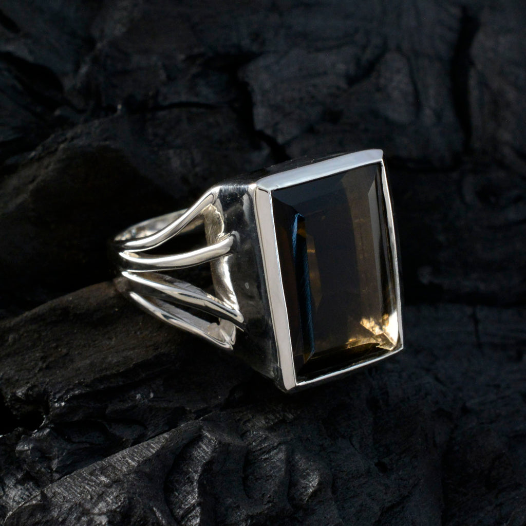 Smoky Quartz Solitaire Italian Silver Brown Gems Edgy Trendy Ring Jewellery