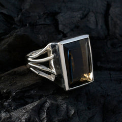 Smoky Quartz Solitaire Italian Silver Brown Gems Edgy Trendy Ring Jewellery