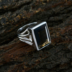 Smoky Quartz Solitaire Italian Silver Brown Gems Edgy Trendy Ring Jewellery