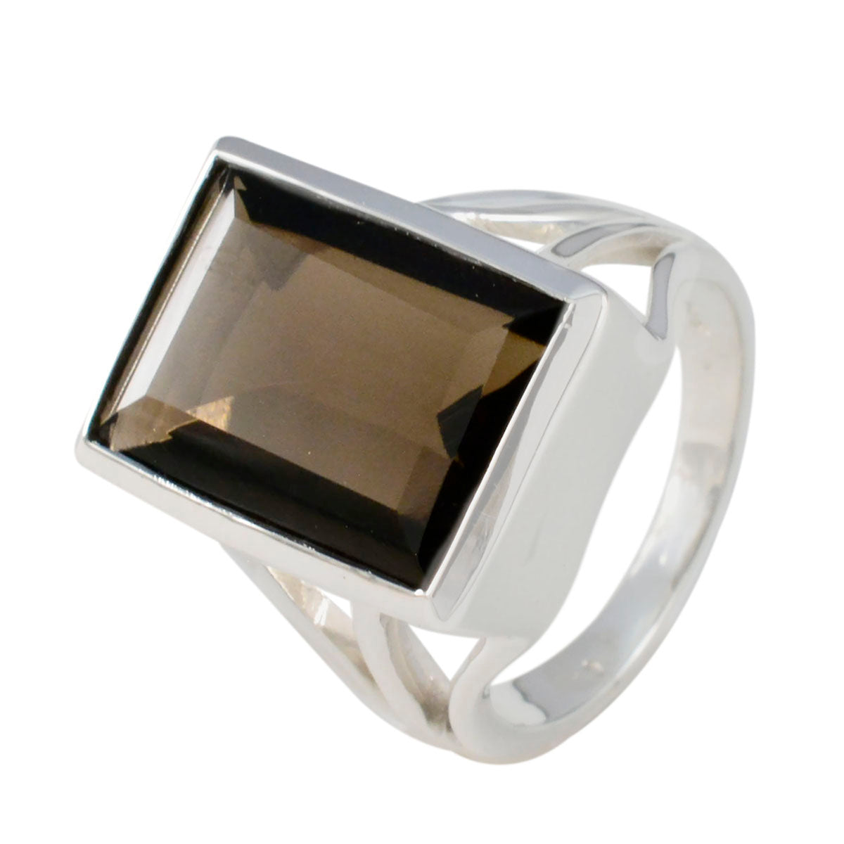 Smoky Quartz Solitaire Italian Silver Brown Gems Edgy Trendy Ring Jewellery