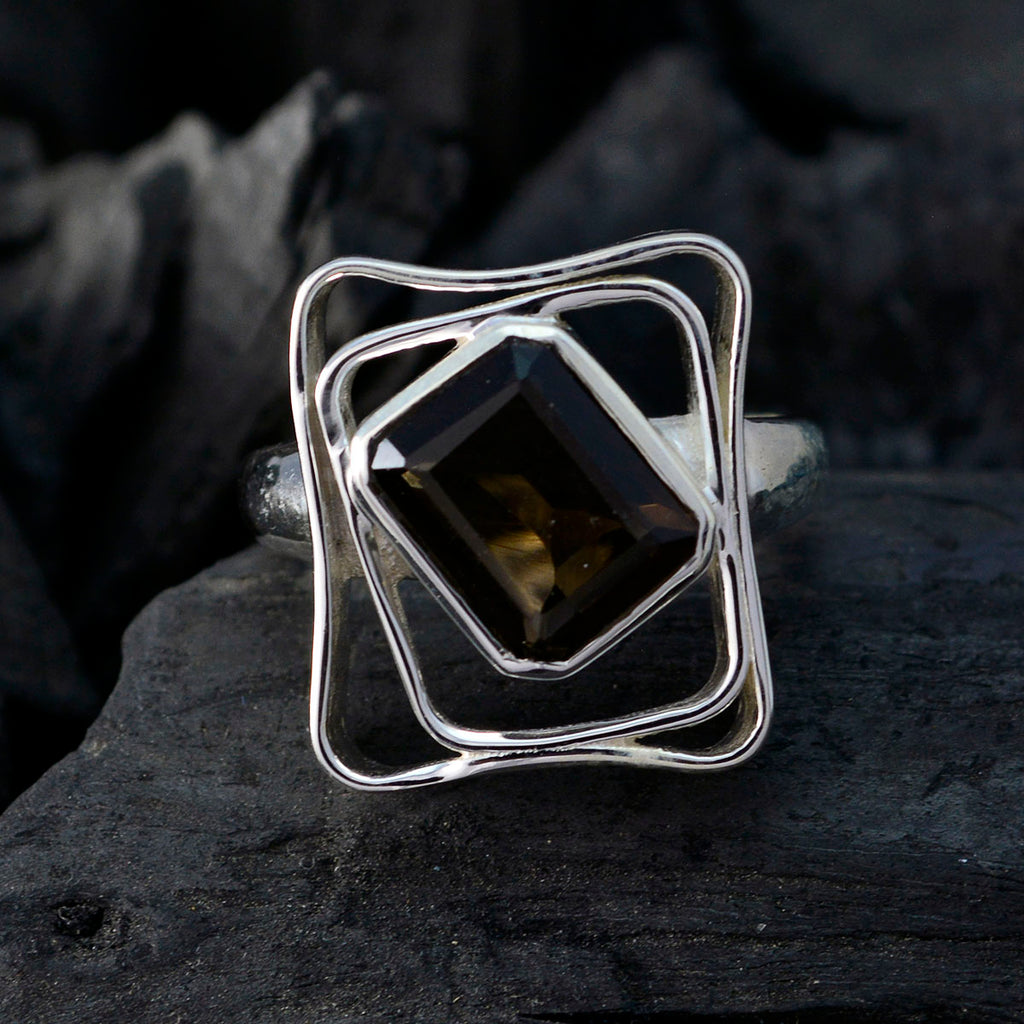 smoky quartz Solitaire Moroccan Silver Brown Gemstones Mid weight Signet Ring Jewellery