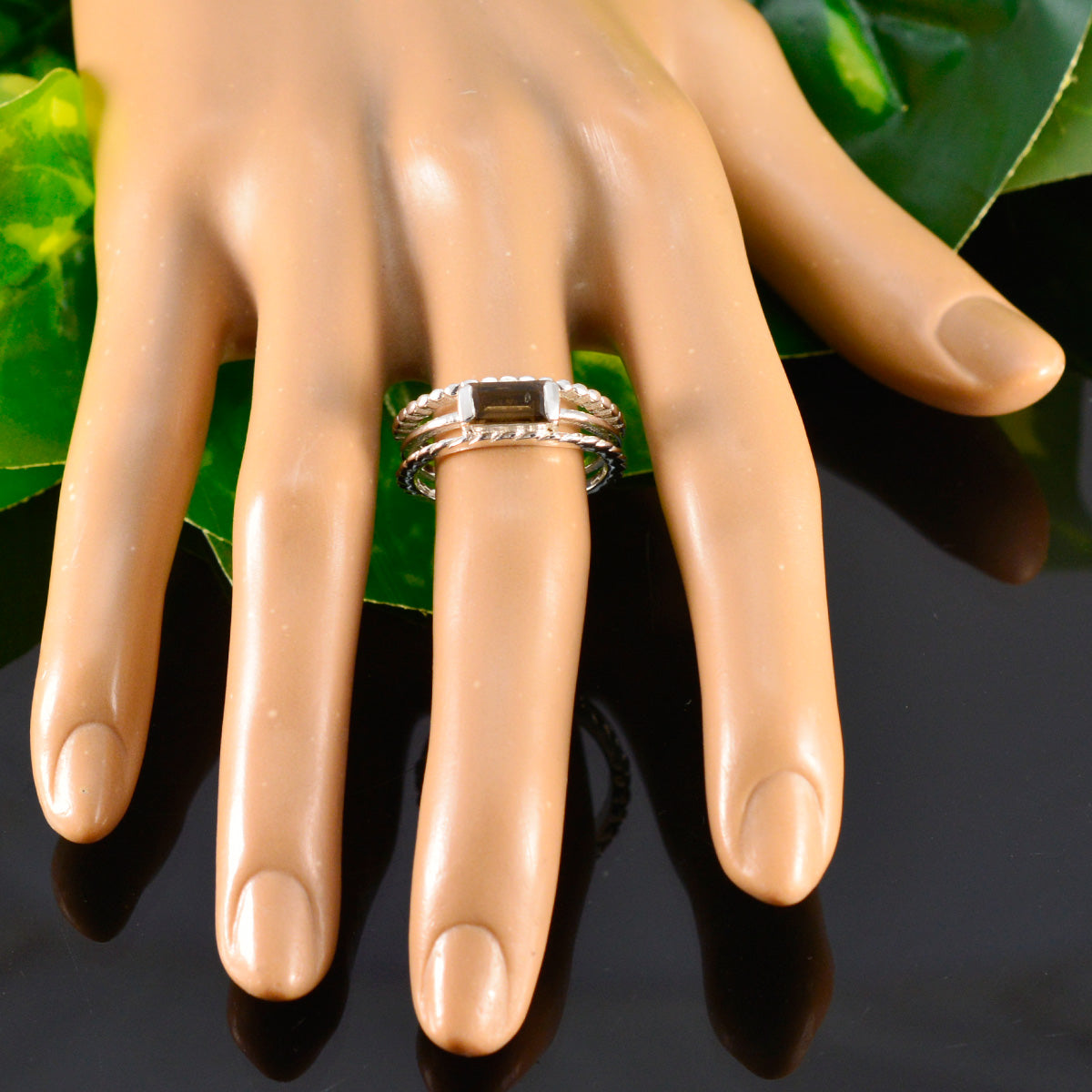 Smoky Quartz Solitaire Egyptian Sterling Silver Brown Gemstone Minimal Sophisticated Ring Jewelry