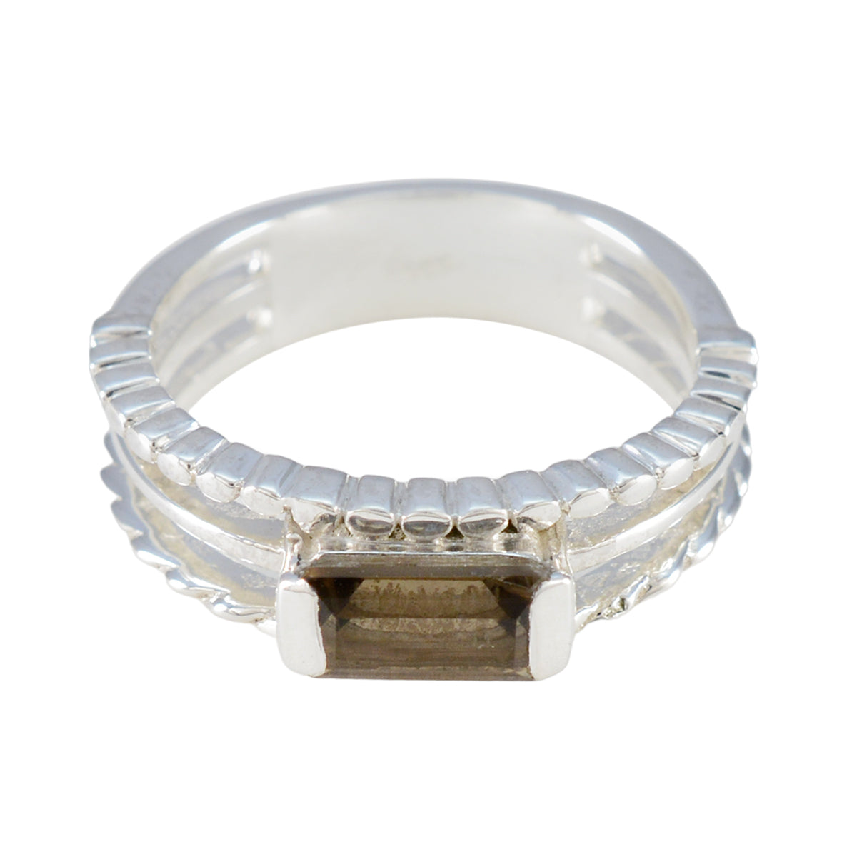 Smoky Quartz Solitaire Egyptian Sterling Silver Brown Gemstone Minimal Sophisticated Ring Jewelry Main image