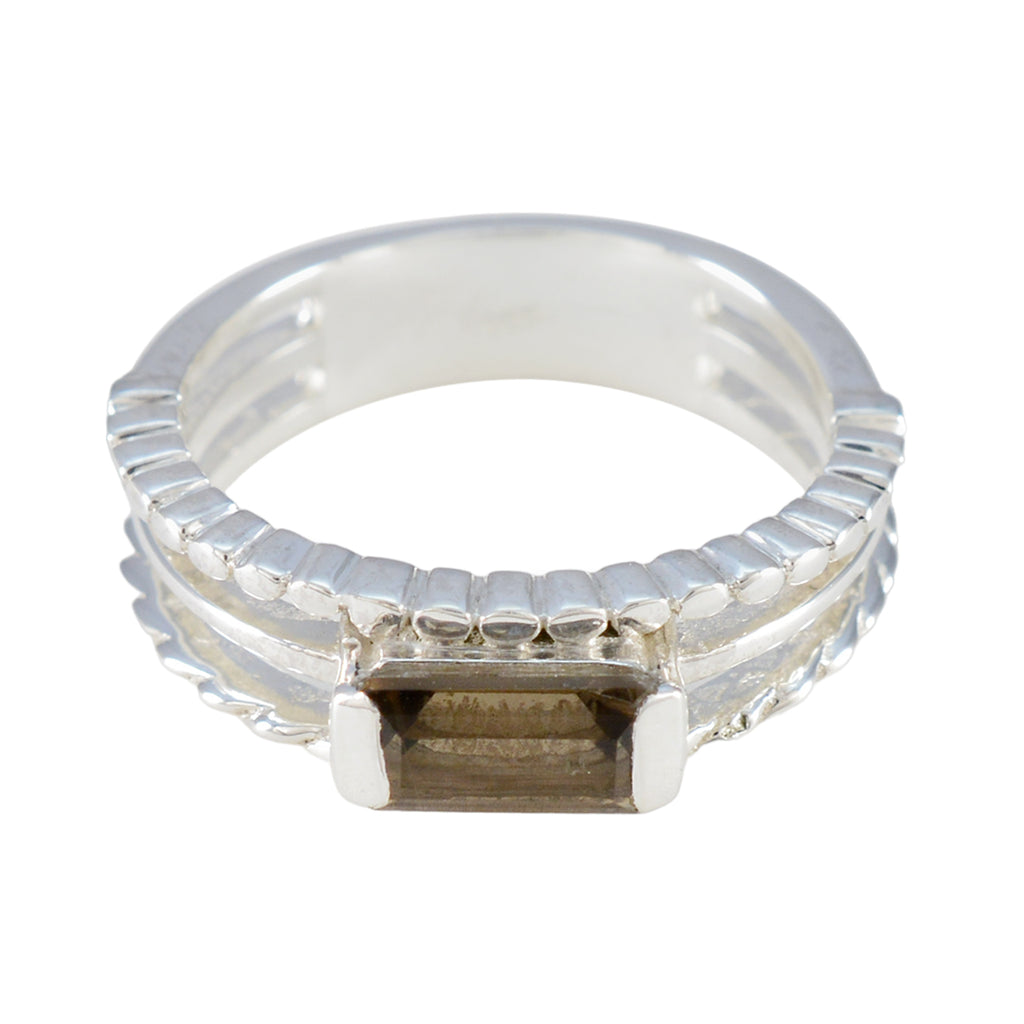 Smoky Quartz Solitaire Egyptian Sterling Silver Brown Gemstone Minimal Sophisticated Ring Jewelry
