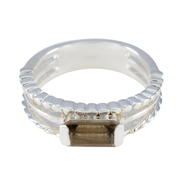 Smoky Quartz Solitaire Egyptian Sterling Silver Brown Gemstone Minimal Sophisticated Ring Jewelry