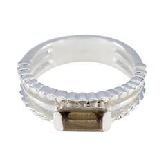 Smoky Quartz Solitaire Egyptian Sterling Silver Brown Gemstone Minimal Sophisticated Ring Jewelry