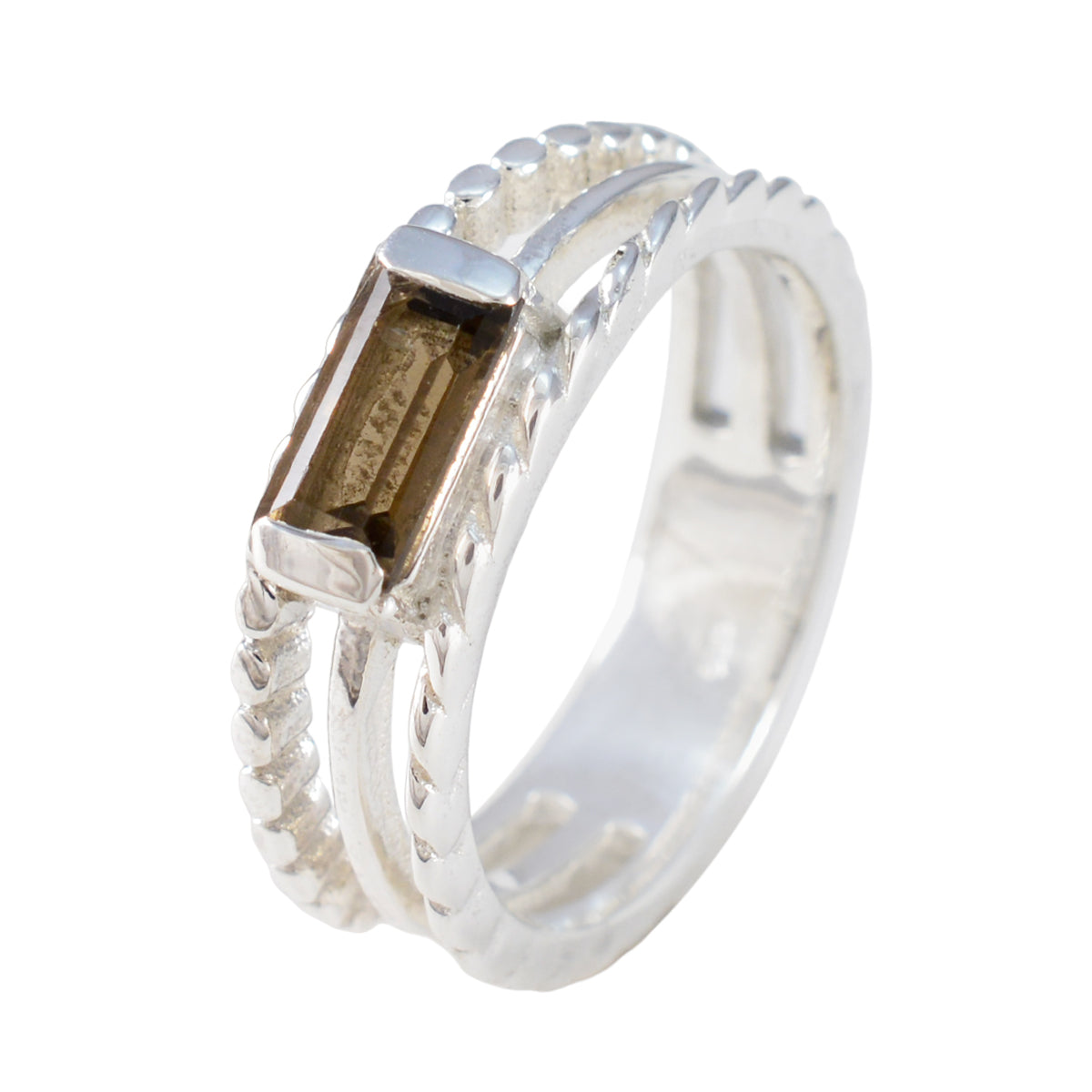 Smoky Quartz Solitaire Egyptian Sterling Silver Brown Gemstone Minimal Sophisticated Ring Jewelry