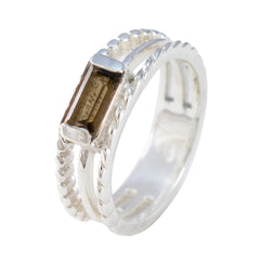 Smoky Quartz Solitaire Egyptian Sterling Silver Brown Gemstone Minimal Sophisticated Ring Jewelry