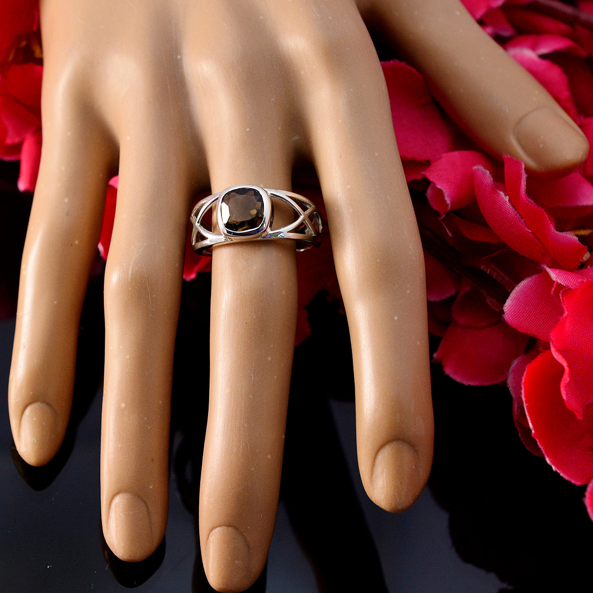 smoky quartz Solitaire Spanish 92.5 Silver Brown Gemstones Slim Filigree Ring Jewellery