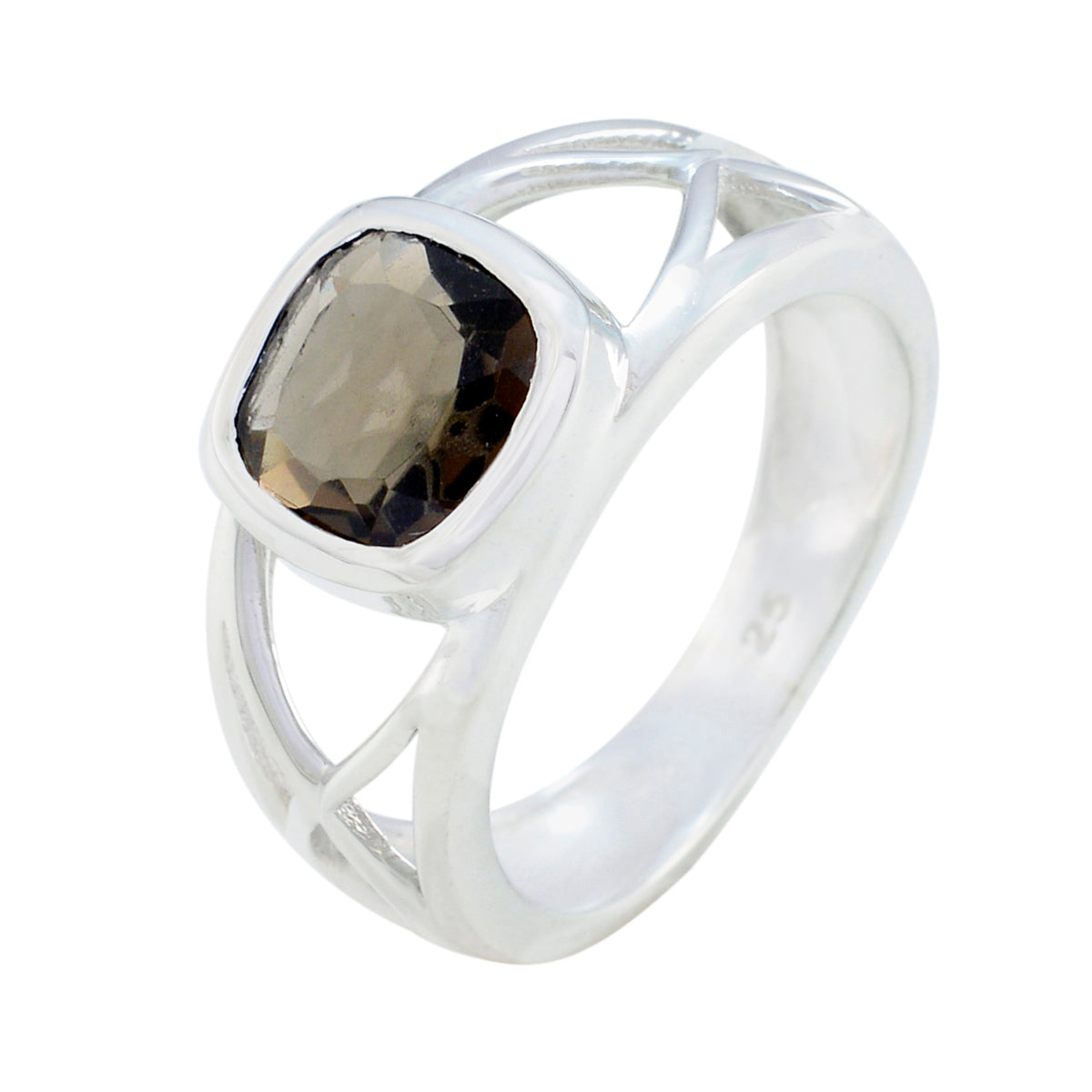 Anello sottile in filigrana con quarzo fumé solitario in argento spagnolo 92,5 e pietre preziose marroni Immagine secondaria del prodotto