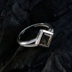 Smoky Quartz Solitaire Korean 925 Sterling Silver Brown Gemstones Dainty Fairytale Ring Jewelry