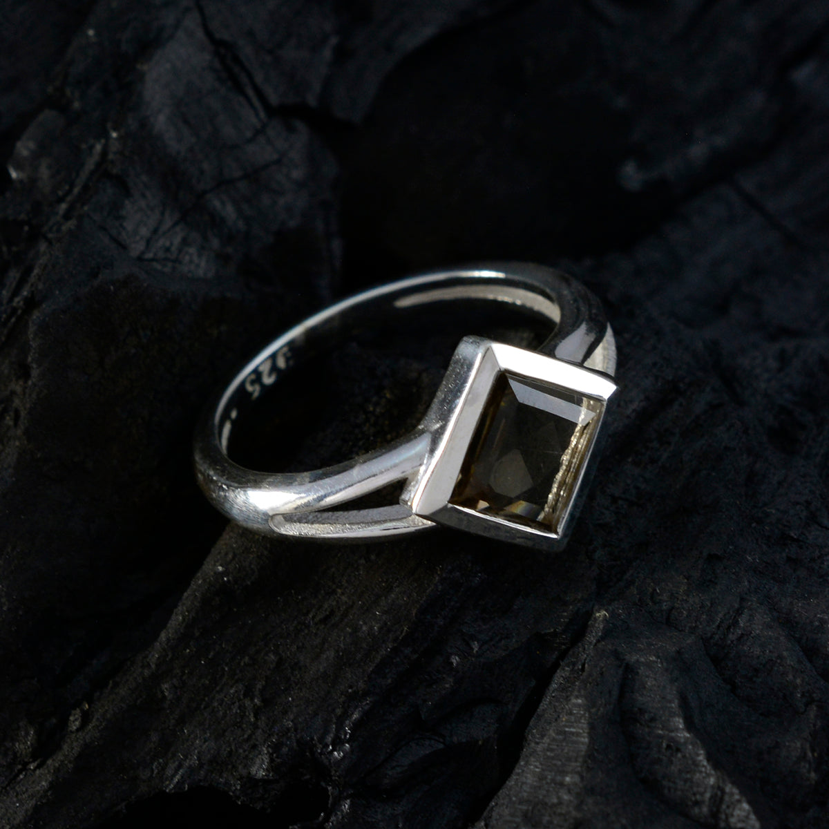 Smoky Quartz Solitaire Korean 925 Sterling Silver Brown Gemstones Dainty Fairytale Ring Jewelry