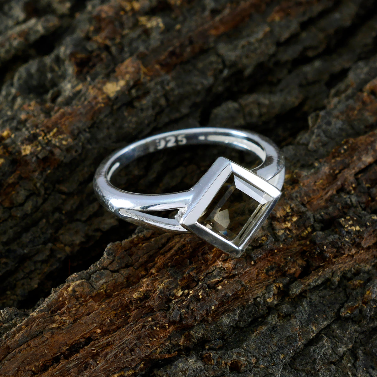 Smoky Quartz Solitaire Korean 925 Sterling Silver Brown Gemstones Dainty Fairytale Ring Jewelry