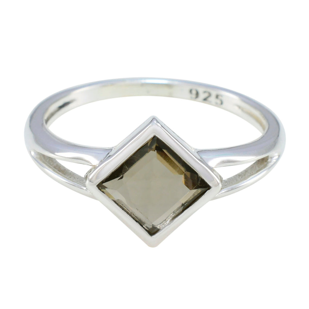 Smoky Quartz Solitaire Korean 925 Sterling Silver Brown Gemstones Dainty Fairytale Ring Jewelry