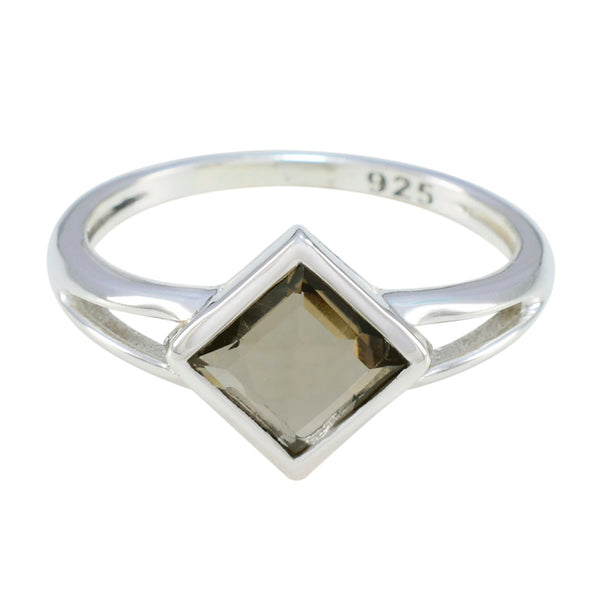 Smoky Quartz Solitaire Korean 925 Sterling Silver Brown Gemstones Dainty Fairytale Ring Jewelry