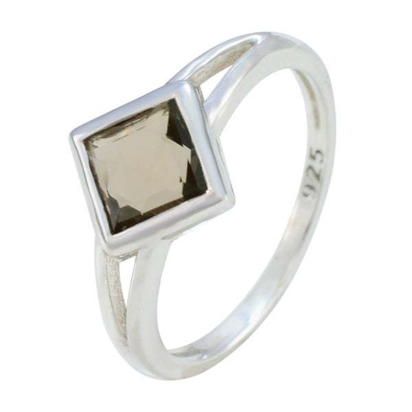 Smoky Quartz Solitaire Korean 925 Sterling Silver Brown Gemstones Dainty Fairytale Ring Jewelry