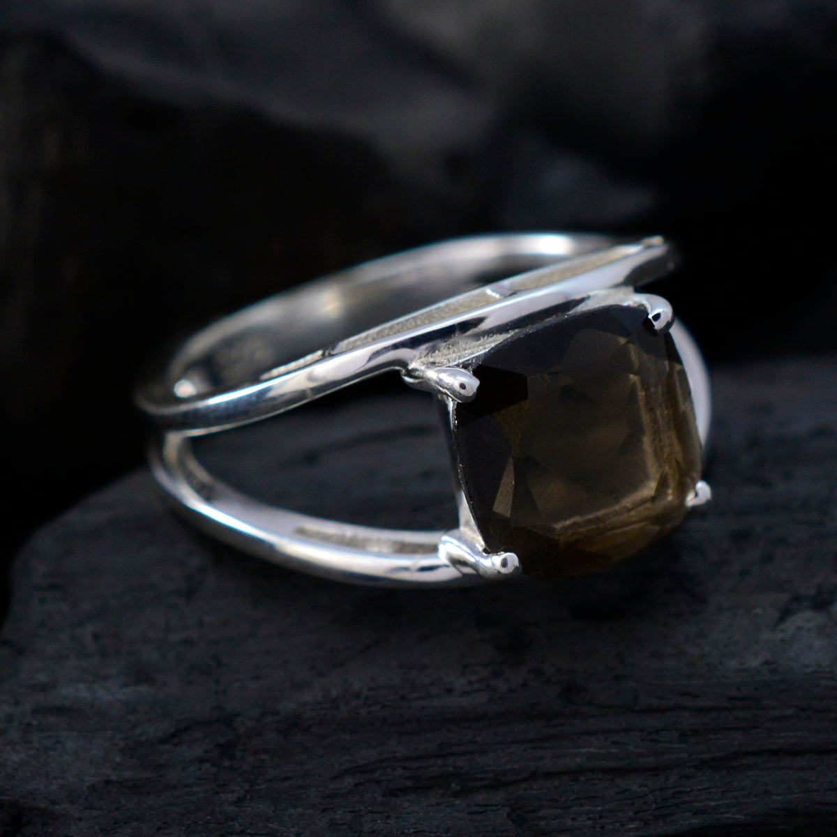 smoky quartz Solitaire Moroccan Silver Brown Gemstones Slim Boho Ring Jewellery