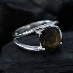 smoky quartz Solitaire Moroccan Silver Brown Gemstones Slim Boho Ring Jewellery