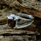 smoky quartz Solitaire Moroccan Silver Brown Gemstones Slim Boho Ring Jewellery