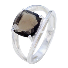 smoky quartz Solitaire Moroccan Silver Brown Gemstones Slim Boho Ring Jewellery