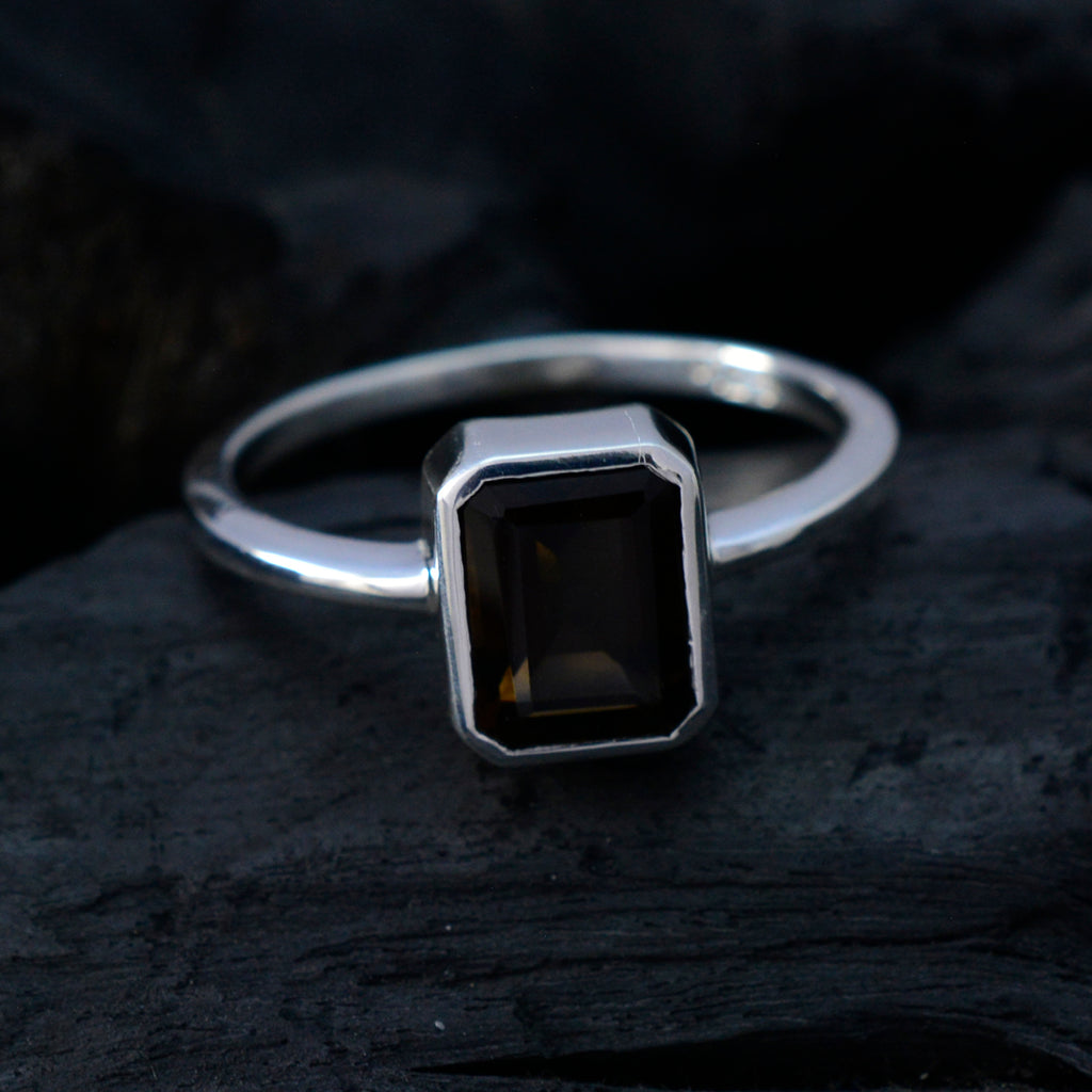 smoky quartz Solitaire Turkish 925 Silver Brown Gemstone Dainty Trendy Ring Jewellery