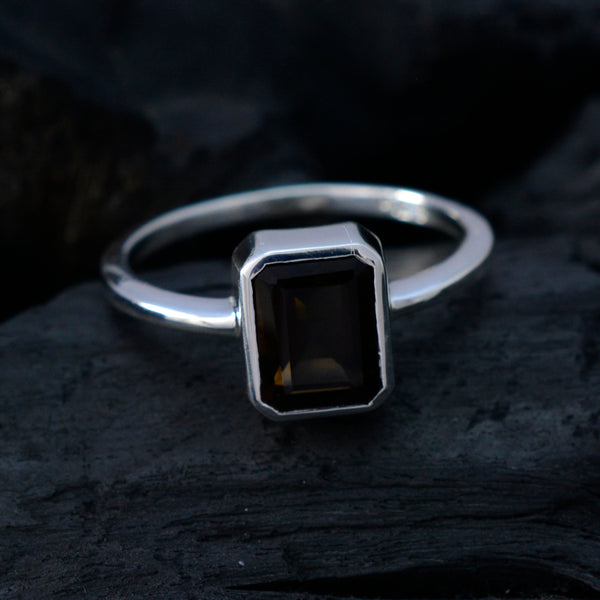 smoky quartz Solitaire Turkish 925 Silver Brown Gemstone Dainty Trendy Ring Jewellery