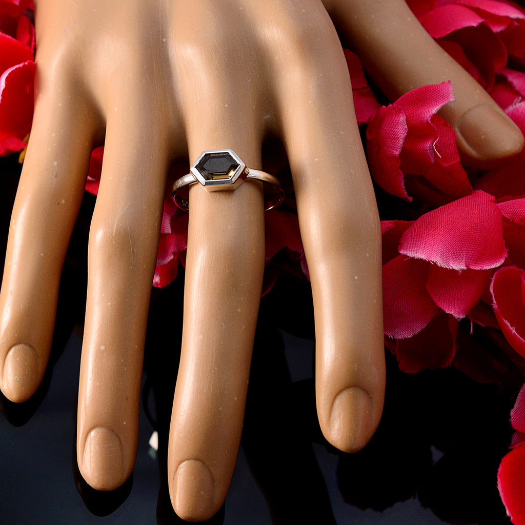 smoky quartz Solitaire Korean 925 Sterling Silver Brown Gems Dainty Artisan Ring Jewellery