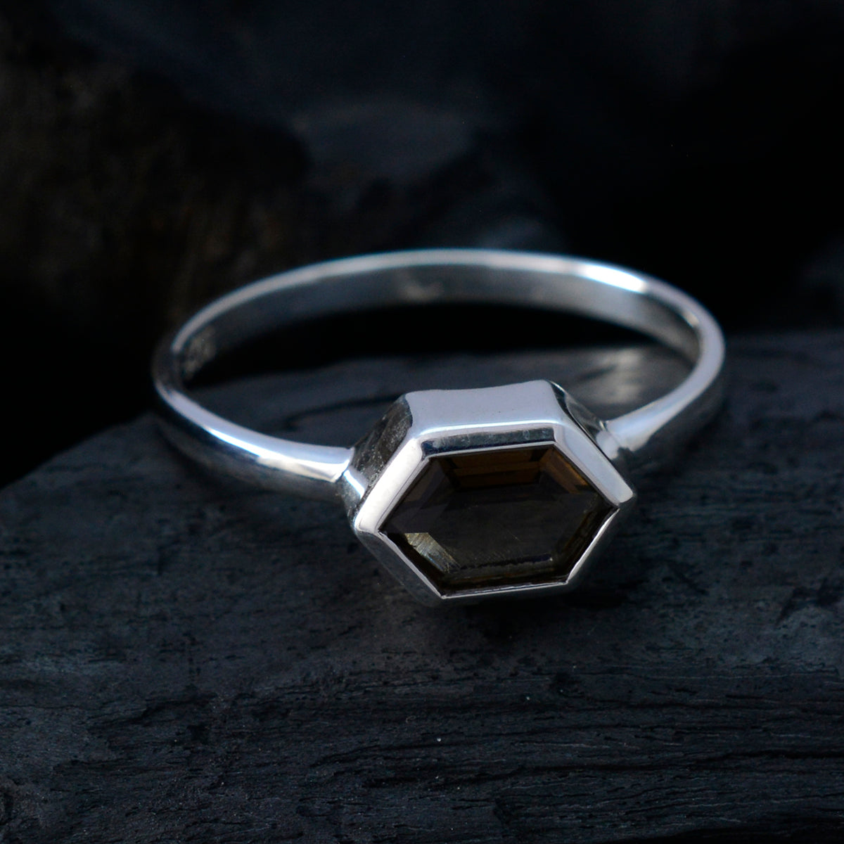 smoky quartz Solitaire Korean 925 Sterling Silver Brown Gems Dainty Artisan Ring Jewellery