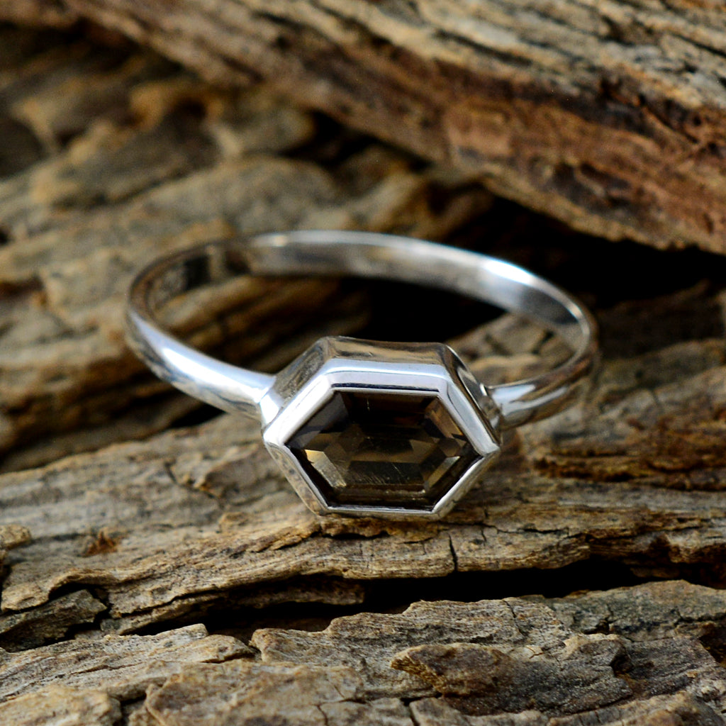 smoky quartz Solitaire Korean 925 Sterling Silver Brown Gems Dainty Artisan Ring Jewellery