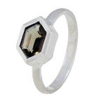 smoky quartz Solitaire Korean 925 Sterling Silver Brown Gems Dainty Artisan Ring Jewellery