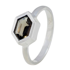smoky quartz Solitaire Korean 925 Sterling Silver Brown Gems Dainty Artisan Ring Jewellery