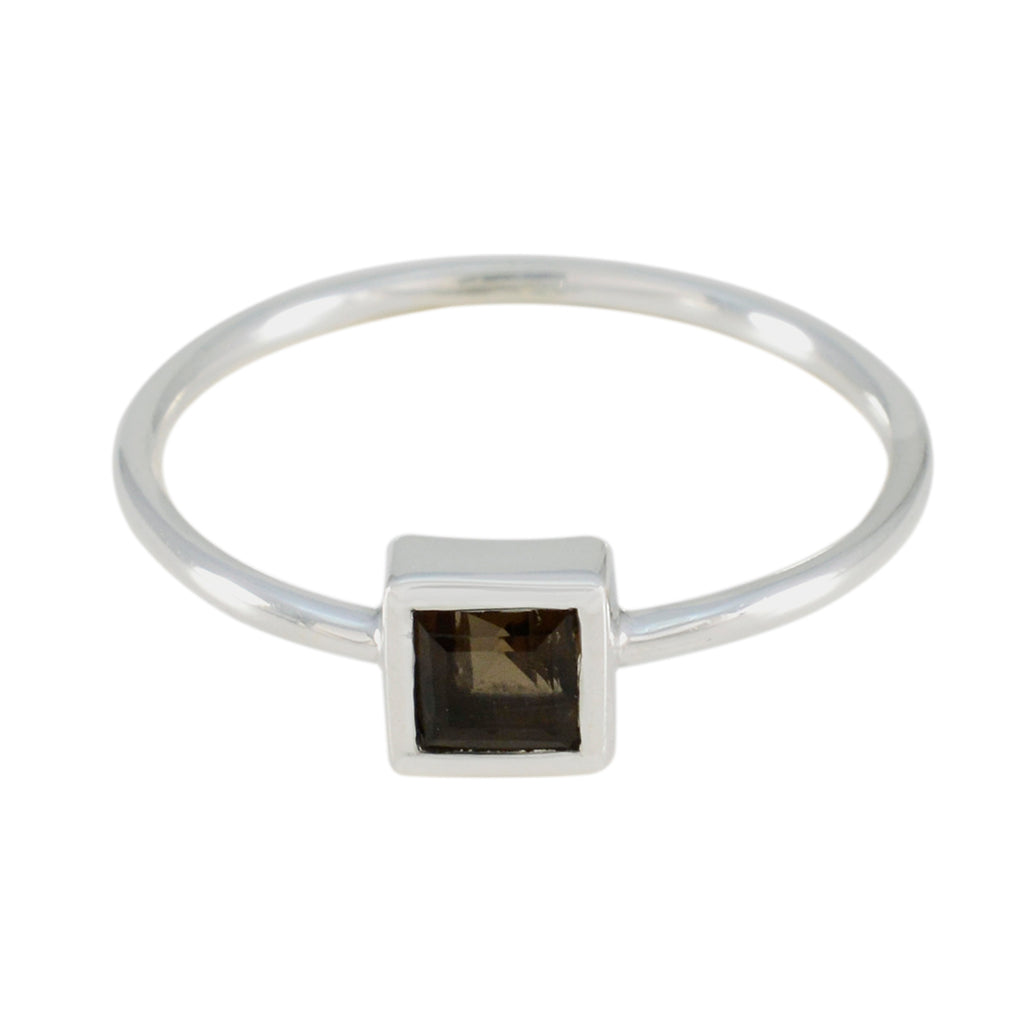 Smoky Quartz Solitaire Japanese 925 Sterling Silver Brown Gems Elegant  Graceful Ring Jewelry
