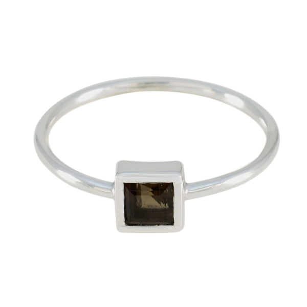 Smoky Quartz Solitaire Japanese 925 Sterling Silver Brown Gems Elegant  Graceful Ring Jewelry