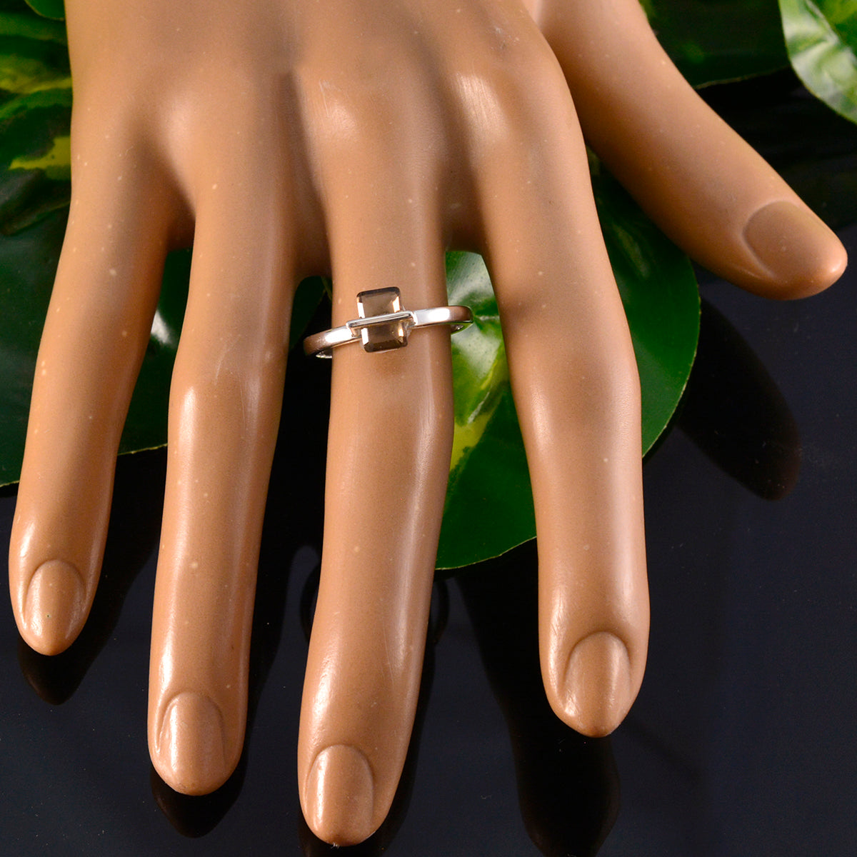 Smoky Quartz Solitaire Korean 925 Sterling Silver Brown Gems Dainty Graceful Ring Jewellery