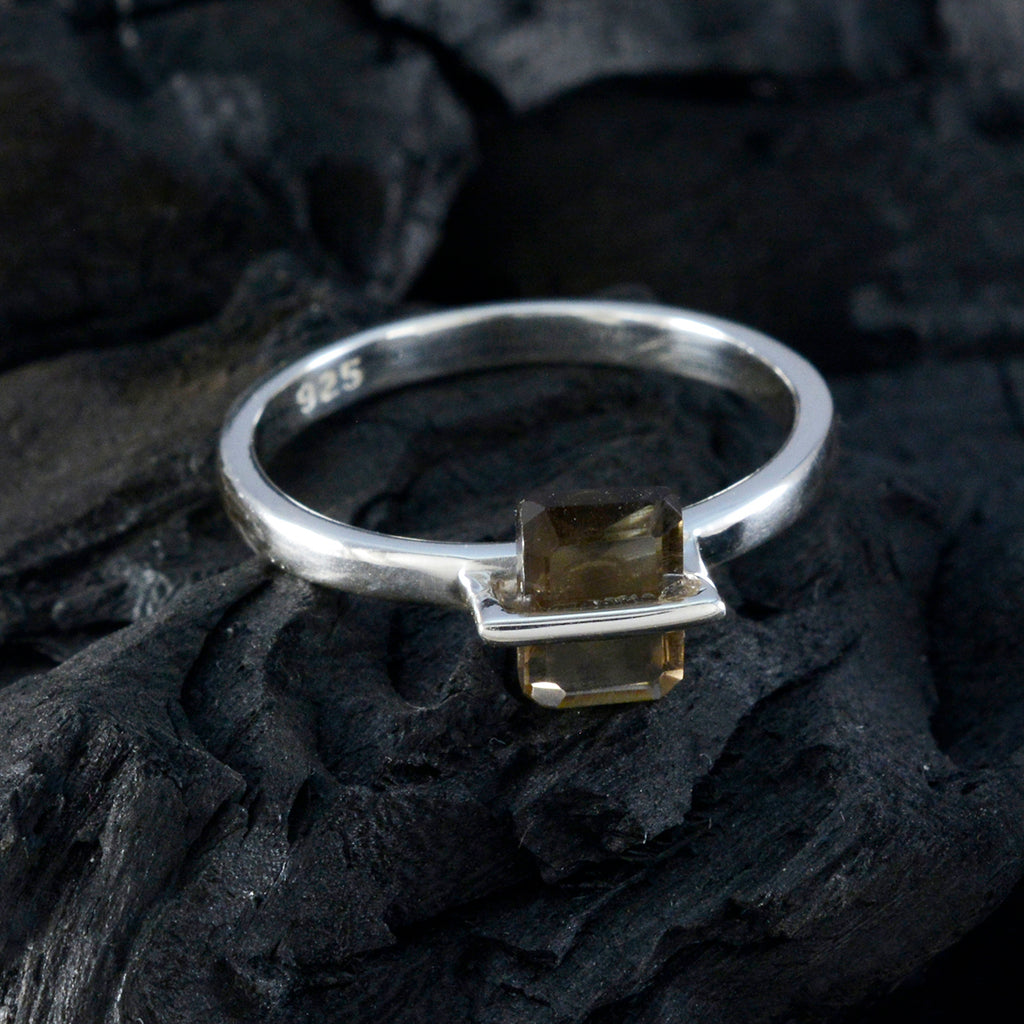 Smoky Quartz Solitaire Korean 925 Sterling Silver Brown Gems Dainty Graceful Ring Jewellery