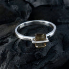 Smoky Quartz Solitaire Korean 925 Sterling Silver Brown Gems Dainty Graceful Ring Jewellery