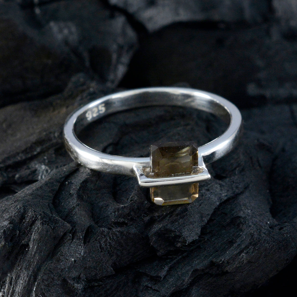 Smoky Quartz Solitaire Korean 925 Sterling Silver Brown Gems Dainty Graceful Ring Jewellery