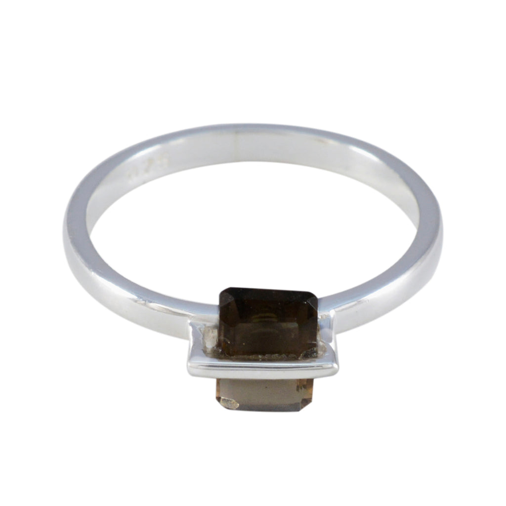 Smoky Quartz Solitaire Korean 925 Sterling Silver Brown Gems Dainty Graceful Ring Jewellery