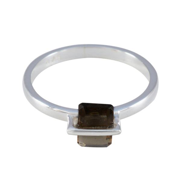 Smoky Quartz Solitaire Korean 925 Sterling Silver Brown Gems Dainty Graceful Ring Jewellery