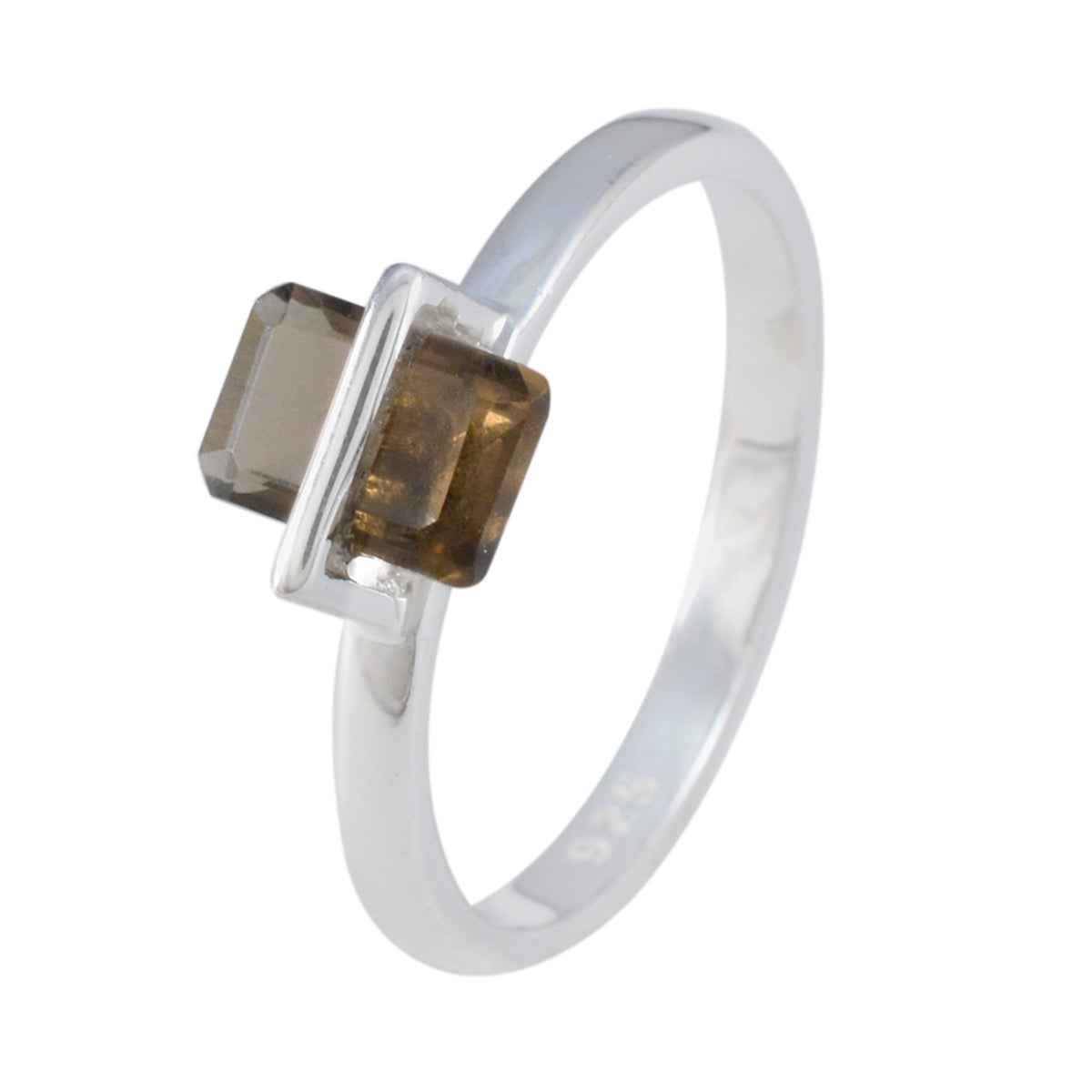 Smoky Quartz Solitaire Korean 925 Sterling Silver Brown Gems Dainty Graceful Ring Jewellery